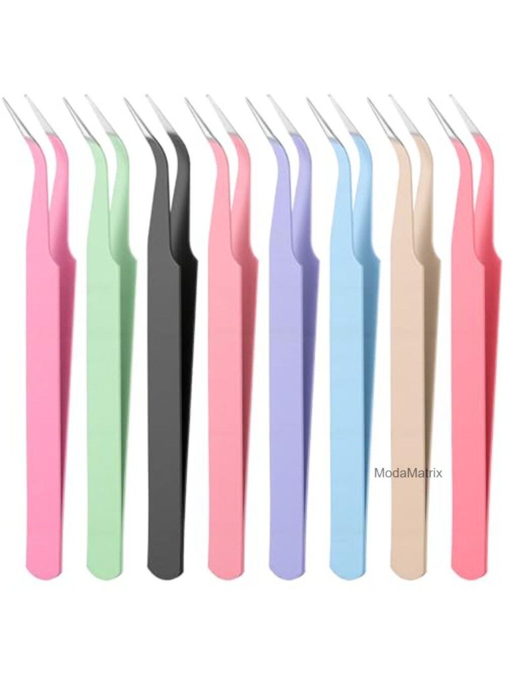 8pc Stainless Steel Craft Tweezers Set Curved Pointed Precision Tip with Cover